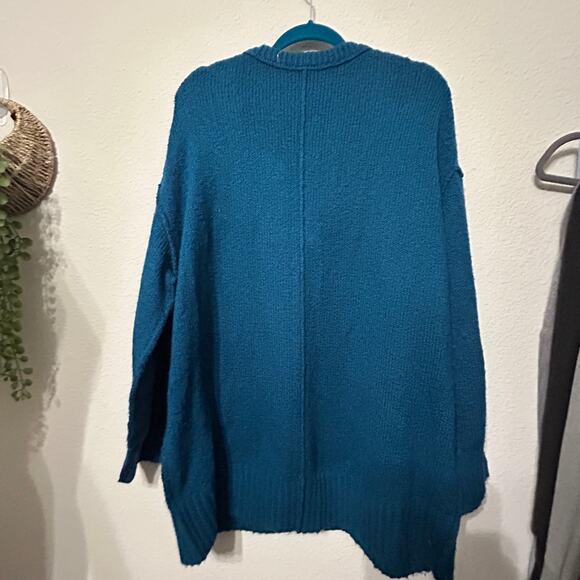 NEW Free People Brookside Tunic Oversized Kawaii Teal Sweater Halcyon Blue Sz Lg - Picture 4 of 7